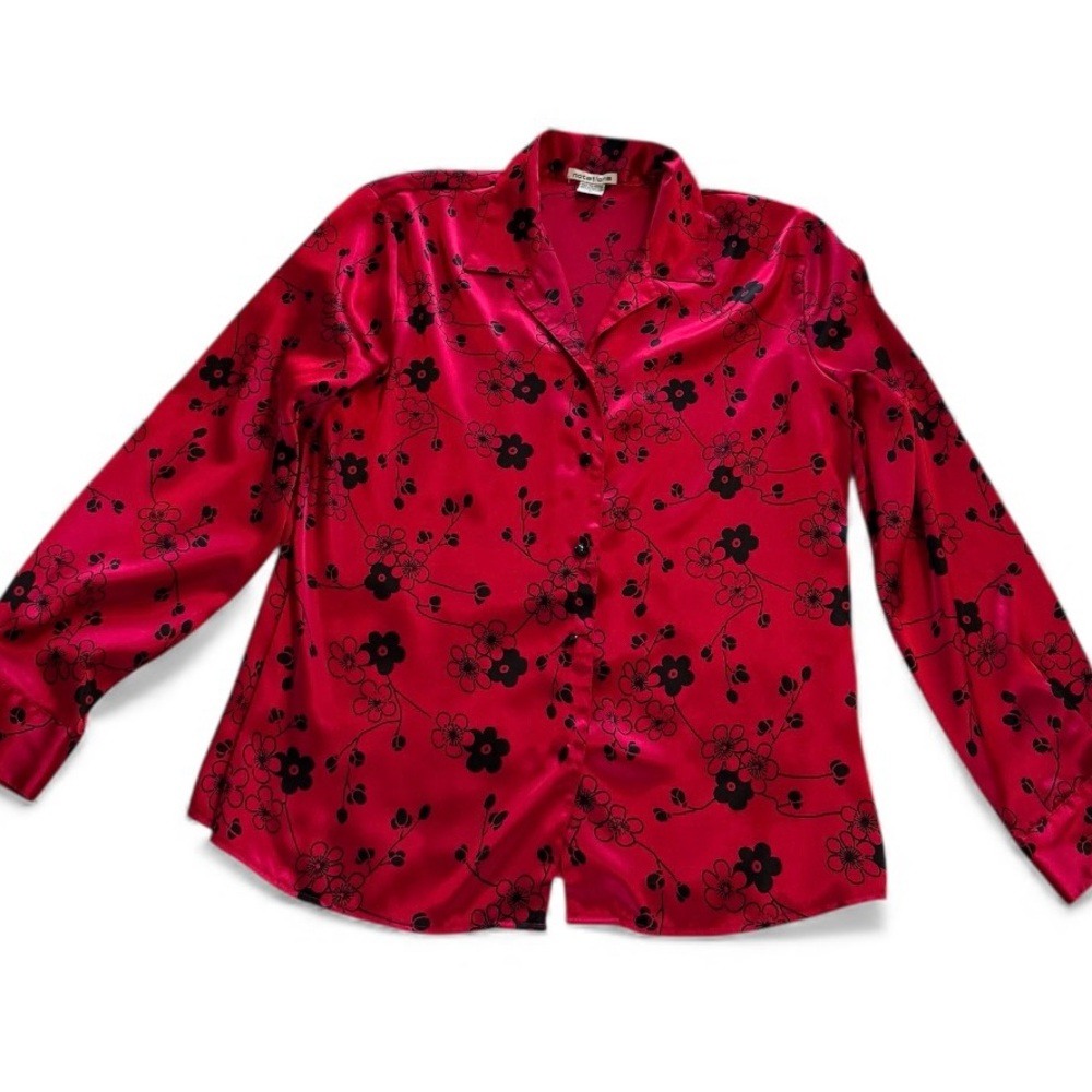 Notations Red and Black Floral Silky Blouse